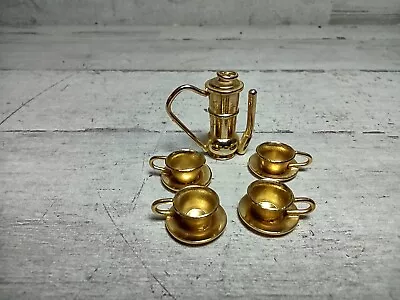 Vintage Miniature Dollhouse Metal Arabian Coffee Pot Kettle With 4 Teacups 7/8  • $13.79