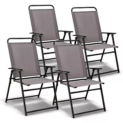 Patio 4pcs Folding Sling Chairs Dining Armrest Backrest Outdoor Portable • $109.99