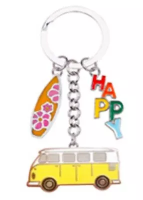 Happy Camper Van Metal Keyring Holiday Van Life Surfing • £3.95