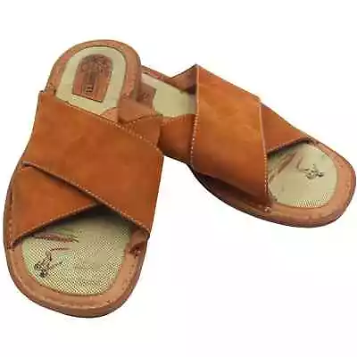 Born Mens Hand Crafted Footwear Crossband Slip-On Leather Tan Sandals Sz 10/44 • $28