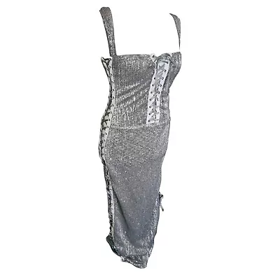 PrettyLittleThing Grey Sequin Maxi Bodycon Dress Lace Up Sides & Chest Size 8-10 • £26