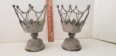 2 Vintage Iron Pillar Crown  Candle Holders Gothic Farm • $19.95