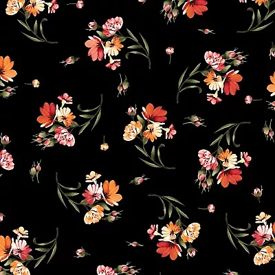 Maywood Studio - Harvest Rose Flannel - Tossed Roses - Black Fabric By The Yard • $12.95