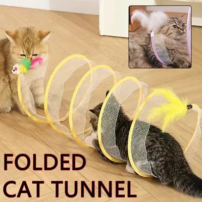 Folded Cat Tunnel Interactive Toy Spiral Tunnel Ball Mouse Feather Kitten Toys • $12.99