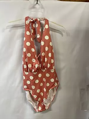 Sunn Lab Swim Swimsuit Halter One Piece Coral Pink Polka Dot Size Large New • $14.95