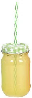 Retro Coloured Glass Drinking Jar With Straw ~ Yellow Jar • £7.99