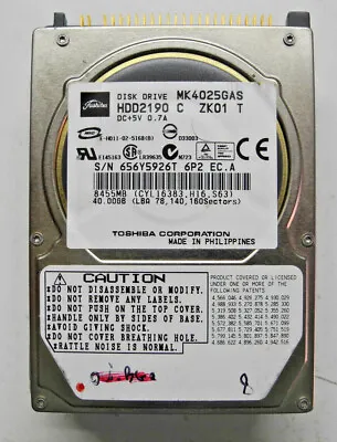 Toshiba 40gb MK4025GAS FKN5GA A5A000465 G5B000465 IF55D1MC5 Hard Disk 25 Ide • $16.44