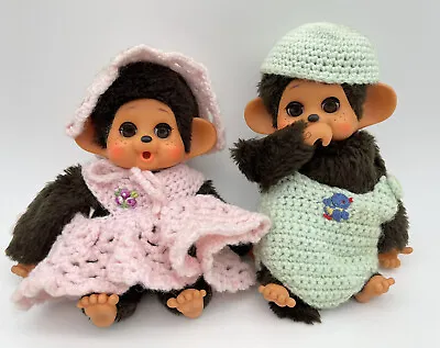 Pair Of Monchichi Monkey Doll Sleepy Eyes Vintage W/ Hand Made Crochet Outfits • $74.95