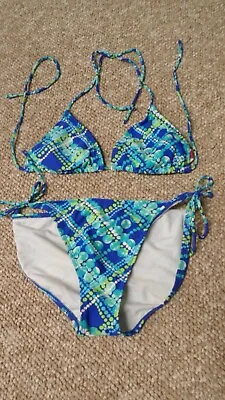 Ocean Pacific OP Bikini. Blue Aqua Green & White. Size Bottom L 11-13 Top M 7-9 • £7.70