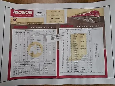 MONON RAILWAY - 1953 - 12 X18  Framable Collectible Timetable • $20.99