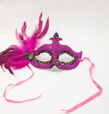 £4.99 • Buy Venetian Masquerade Ball Party Mask Glitter With Feathers Design B 6colours 