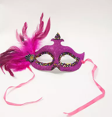 Venetian Masquerade Ball Party Mask Glitter With Feathers Design B 6colours  • £4.99