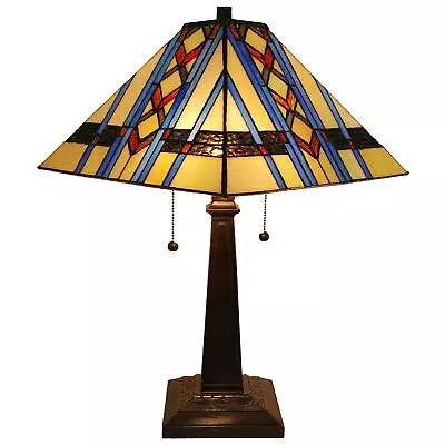 Tiffany Style Mission Accent Table Lamp 22in Stained Glass Nightstand Bedroom • $159.77