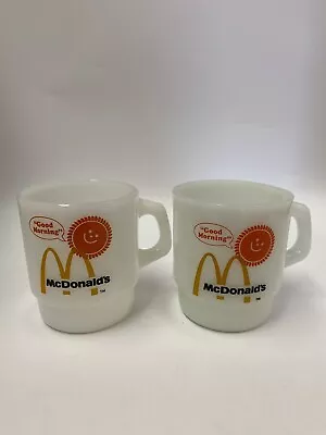 2 Anchor Hocking Fire King Milk Glass Mcdonald's Good Morning Coffee Mugs • $13.99