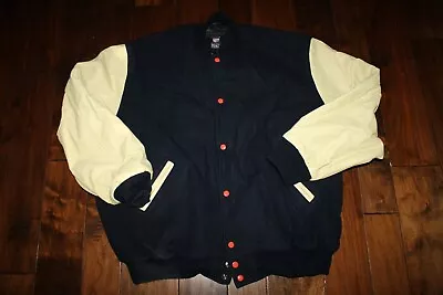 Vintage Stewart Strauss Letterman Varsity Jacket BLACK/ CREME COLOR 3XL • $49