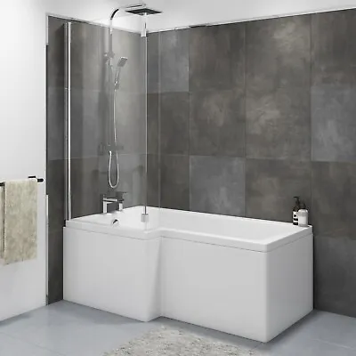 L-Shaped Shower Bath Left Hand 1700 X 850mm White Acrylic Modern Bathroom Tub • £209.92