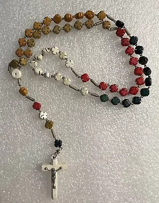 $13.49 • Buy Mexican Rosary Necklace Colorful Beads  White Cross Made In Mexico 14” Religion
