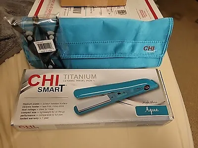 (New) CHI Smart Titanium Ceramic Digital Hairstyling Hair Iron + Bag - Aqua • $47.99