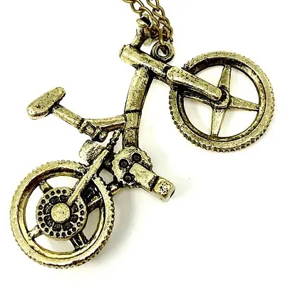N20 Vintage Antique Long Aged Gold Chain Large Bicycle Pendant Necklace • $6.96
