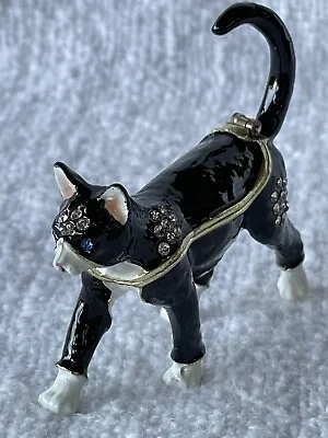 Ciel Collectable Black/White  Cat Trinket Box Hand Set With Swarovski Crystals • $44.99