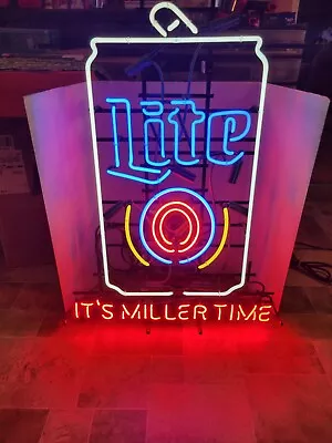 (VTG) Miller Lite Beer Can Neon Light Up Sign Game Room Bar Miller Time • $299.99