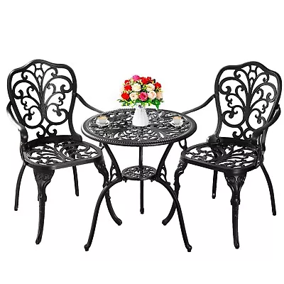 3 Piece Patio Bistro Sets Cast Iron Bistro Table And Chairs Set Of 2 For Garden • $175.99