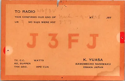 March 1938 J3FJ Japan Vtg Ham Radio Amateur QSL Card Postcard WWII Era • $11.96