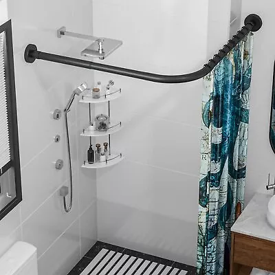 Stretchable 304 Stainless L Shaped Bathroom Bathtub Corner Shower Curtain Rod... • $63.58