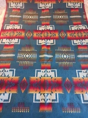 VTG Pendleton Beaver State Wool Blanket Teal Blue Aztec Western Throw 65 X78  • $199.99