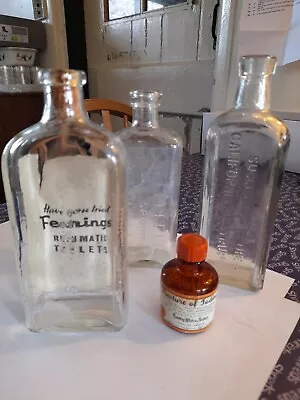 £8.99 • Buy 4 X Vintage Glass Medicine Bottles Fennings Iodine Syrup Of Figs.