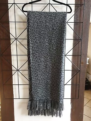 Designer Grey Animal Print Wool And Rabbit Fur Scarf With Tassels • £20