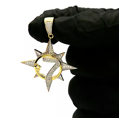 925 Silver Gold Plated 4CT Round Cut Simulated Diamond  7 Moon & Star  Pendant • $127.50