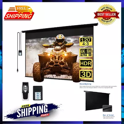 120  Motorized Projector Screen Electric Diagonal Automatic Projection 4:3 HD • $233.21