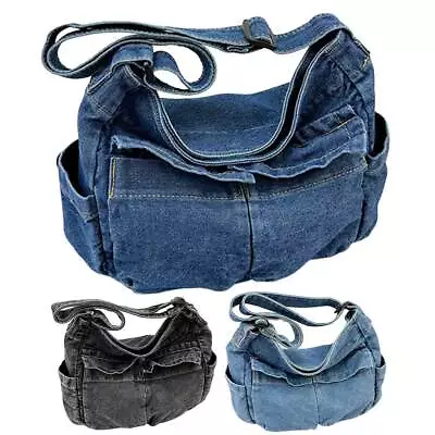 Women Casual Satchel Bag Large Capacity Denim Simple Shopping Bag Chic Hobo Bag • $16.29