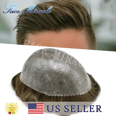 Mens Toupee Human Hair Replacement Durable Skin PU Injected System Wig For Men • $99.99