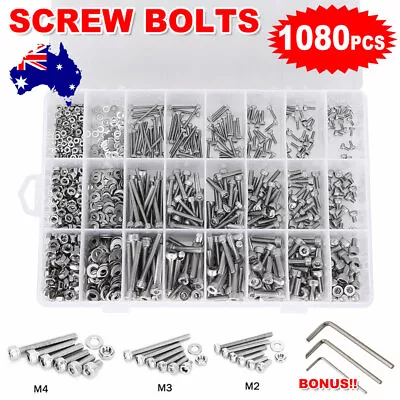 1080pcs M2/M3/M4/M5 Stainless Steel Bolts Nuts Screws Hex Head Assorted Kit Set • $20.95