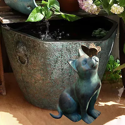 Curious Cat With Butterfly Figurine Resin Ornament Cute Indoor&outdoor Decor • $20.89