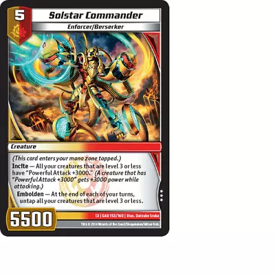 Kaijudo X3 SOLSTAR COMMANDER Rare #153/160 13GAU (Playset) - Quest For Gauntlet • $1.04