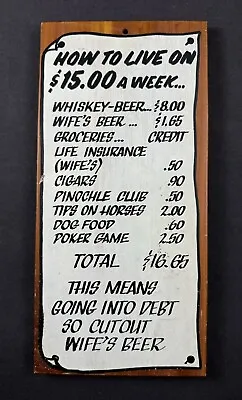 Vintage  How To Live On $15.00 A Week  Wooden Wall Hanging Sign • $14.95