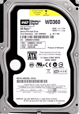Hard Drive WD Raptor WD360GD 36.7GB 10000U/Min 8MB Cache SATA 3.5   Inch • $218.17