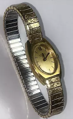 Vintage Gold Tone Metal Stretch Band Mechanical Vulcain Ladies Watch Swiss Made • $27.99