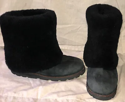 UGG Australia 3220 Maylin Black Suede Shearling Fur Lined Boots Size EU 38/ US 7 • £62.67