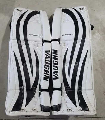 Vaughn Velocity V5 Ice Hockey Goalie Pads SR 36 + 1.5” White & Blue Custom • $504.97