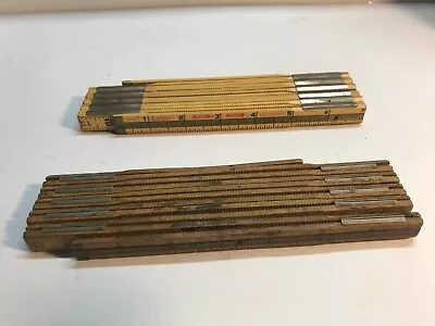 Vintage 2 Wood Folding Rulers Lufkin & Stanley Hand Tools Measuring Stick  Ff • $8.99