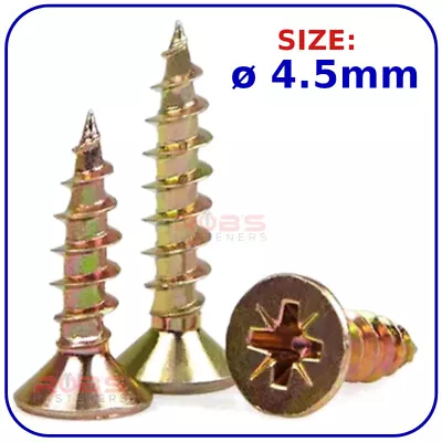 WOOD SCREWS 4.5 Mm COUNTERSUNK POZI CHIPBOARD MULTI PURPOSE SELF TAPPING • £0.99