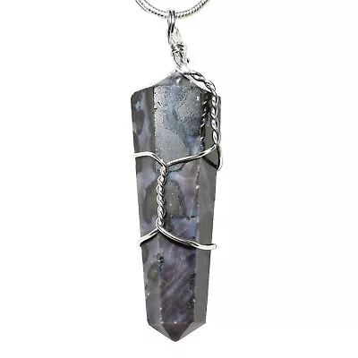 CHARGED Wire Wrapped Mystic Indigo Gabbro Point Pendant + 20  Stainless Chain • $16.99