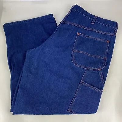 VINTAGE Big Mac Jeans Mens 38x28 Carpenter Orange Stitched Dark Wash Denim • $39