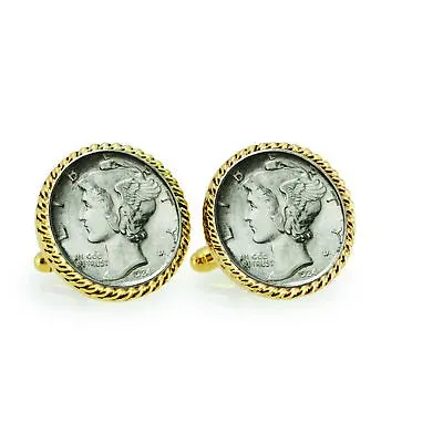 $59.95 • Buy NEW American Coin Treasures Silver Mercury Dime Rope Bezel Coin Cuff Links 12735