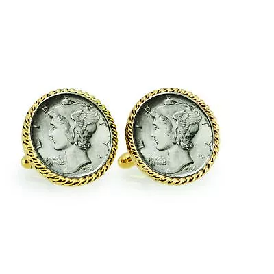 $59.95 • Buy NEW American Coin Treasures Silver Mercury Dime Rope Bezel Coin Cuff Links 12735