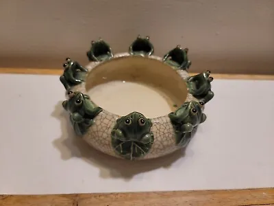 Antique English Majolica Glazed Ceramic Frog Catchall Bowl Planter • $60